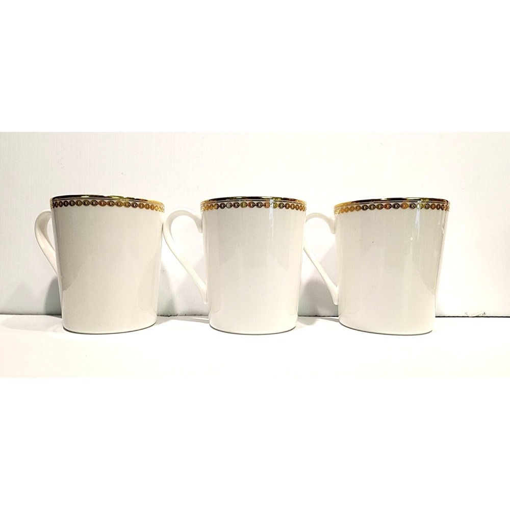Ralph Lauren Claridge  Gold China  Tea Coffee Cup‎ Mug Set of 3
